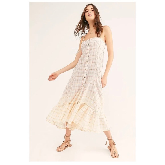 Free People Plaid City Maxi Midi Cotton Dress New XS - Picture 2 of 7